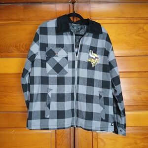 NWT Minnesota Vikings NFL Jacket Men's Medium Grey Plaid Full Zip Embroidered